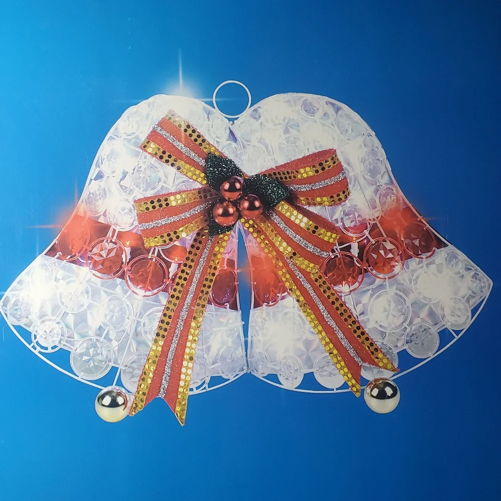 LED Crystal Disc Twin Bells Vtg 2000 Indoor Outdoor Hanging Light Display